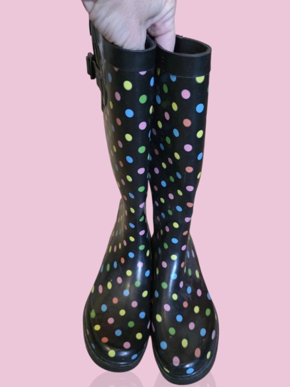 🌈 Capelli of New York Black Rain Boot  with Yellow Logo